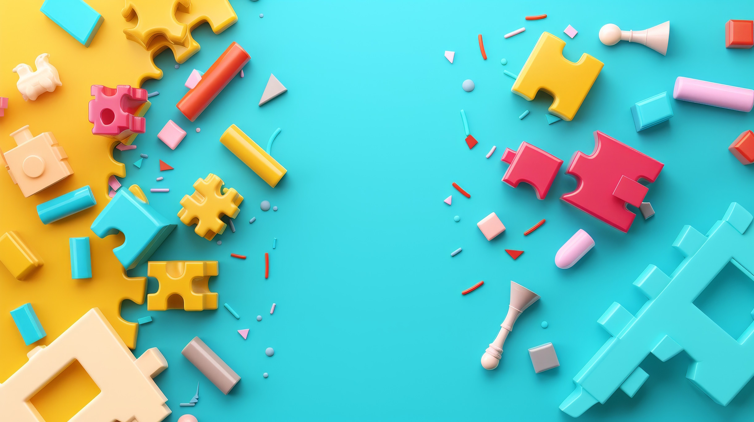 ausgestanzte Plastikteile liegen auf eienm türkisen Untergrund